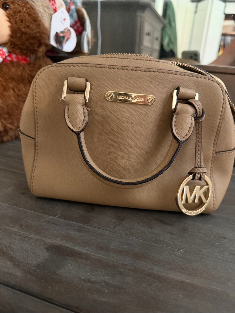 Michael Kors Cognac Saffiano Mini Dome Satchel with Gold Hardware